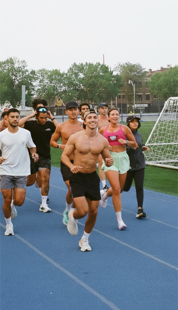 Coach is leading a group running.